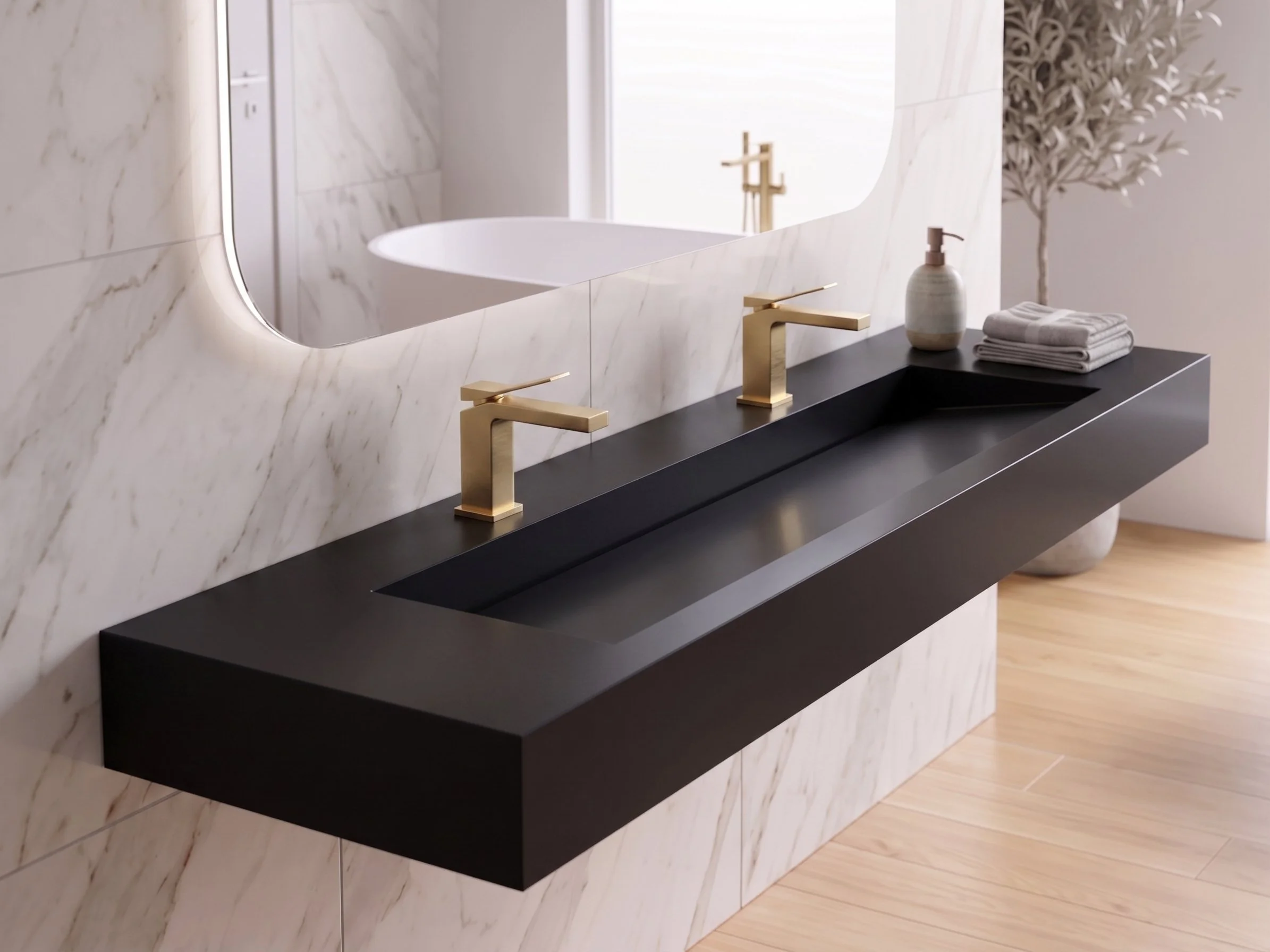 Pyramid 72" Wall Mounted Bathroom Sink, Black