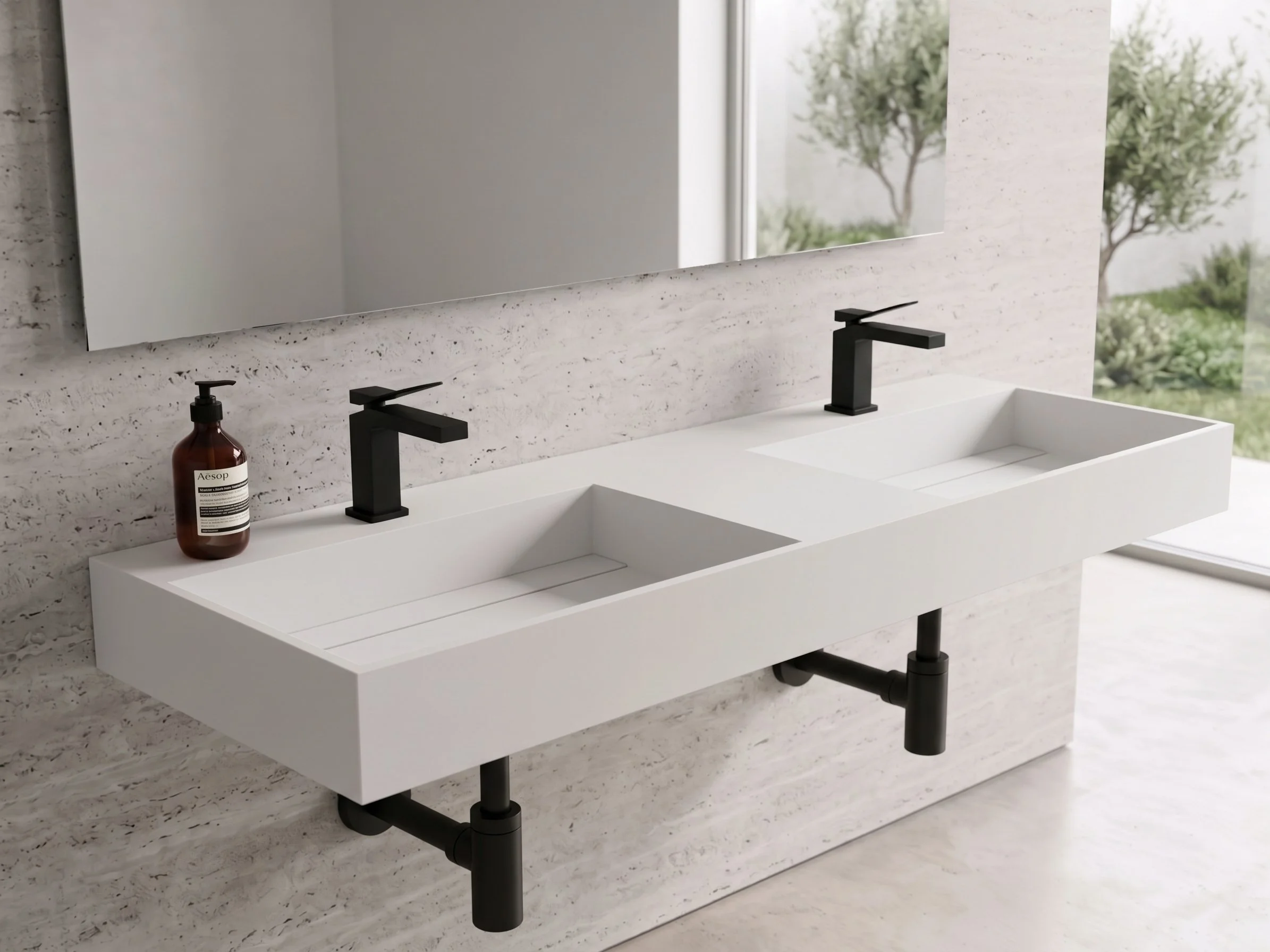 Juniper 72"  Wall Mounted Double Bathroom Sink, White