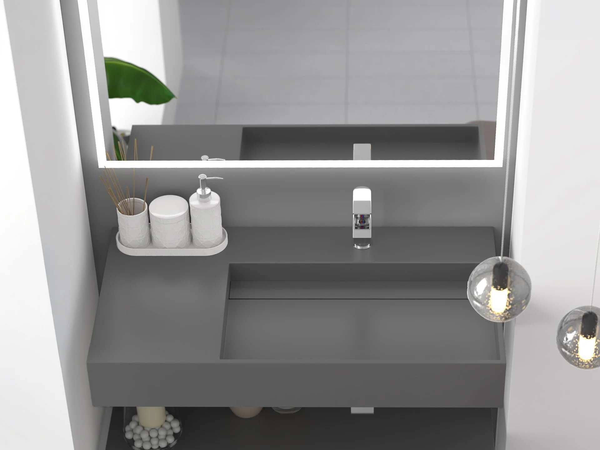Juniper 36" Right Wall Mounted Bathroom Sink, Gray
