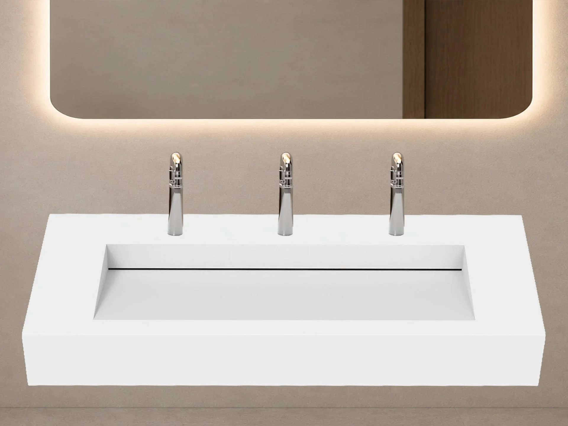 Pyramid 84" Wall Mounted Bathroom Sink, White