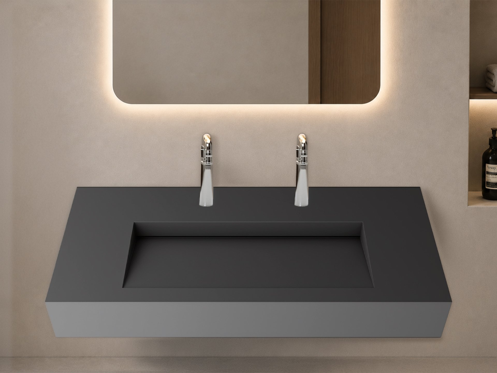 Pyramid 60" Wall Mounted Bathroom Sink, Gray