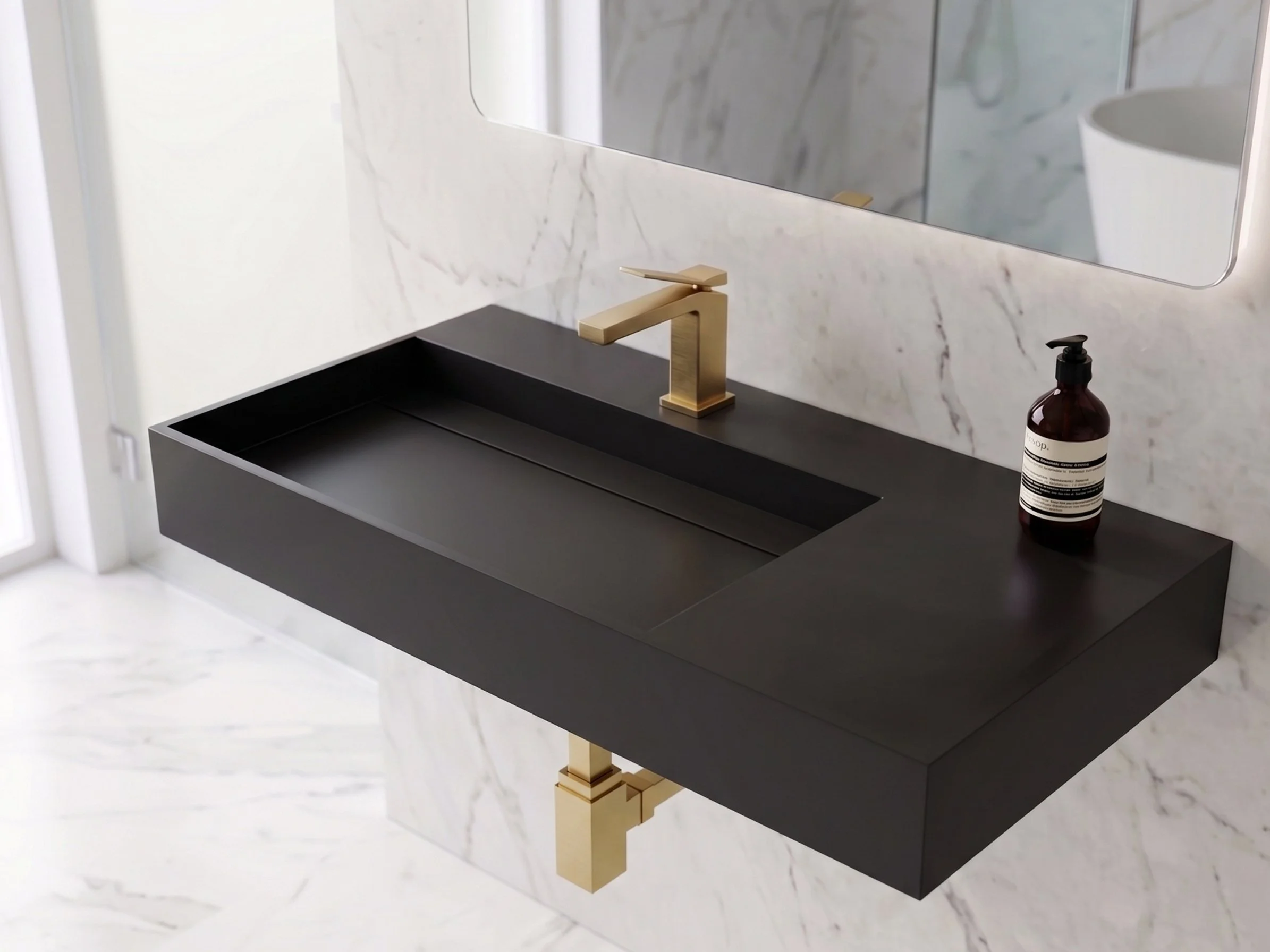 Juniper 36" Left Wall Mounted Bathroom Sink, Black