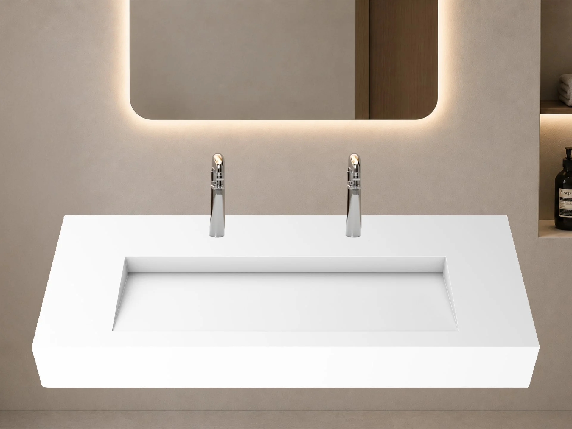 Pyramid 72" Wall Mounted Bathroom Sink, White