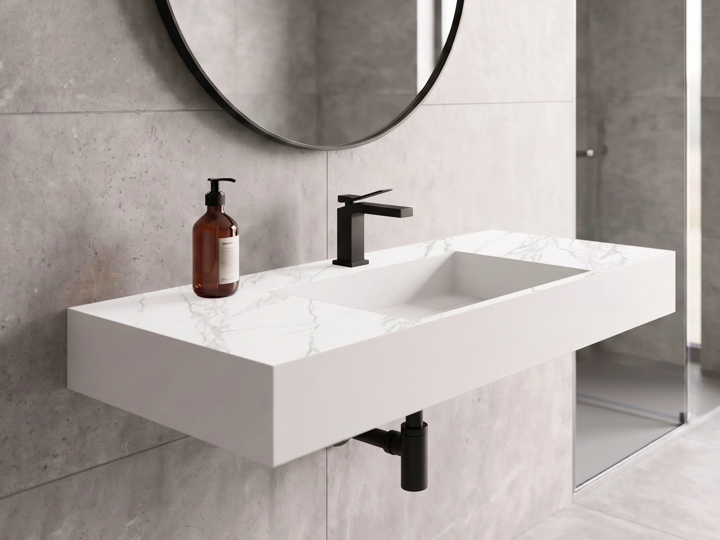 Juniper 48" Wall Mounted Bathroom Sink, White Carrara