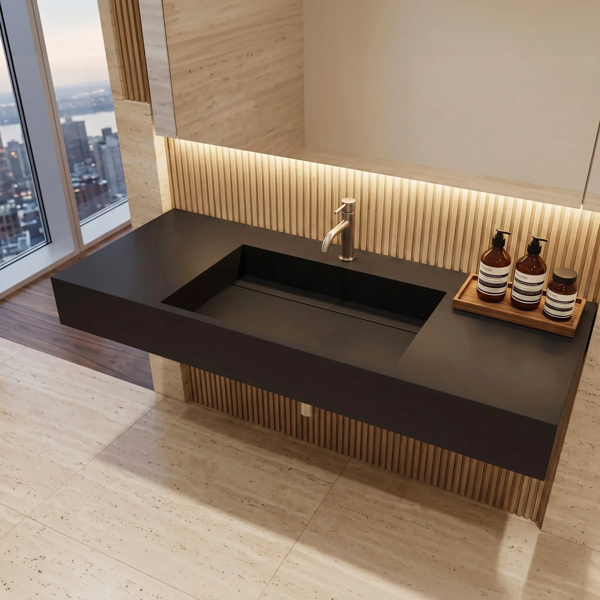 Juniper 48" Wall Mounted Bathroom Sink, Black