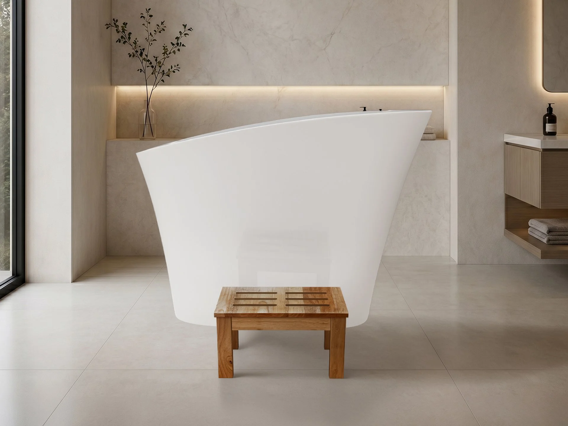 47" inch Modern Oval Deep White Solid Surface Tub