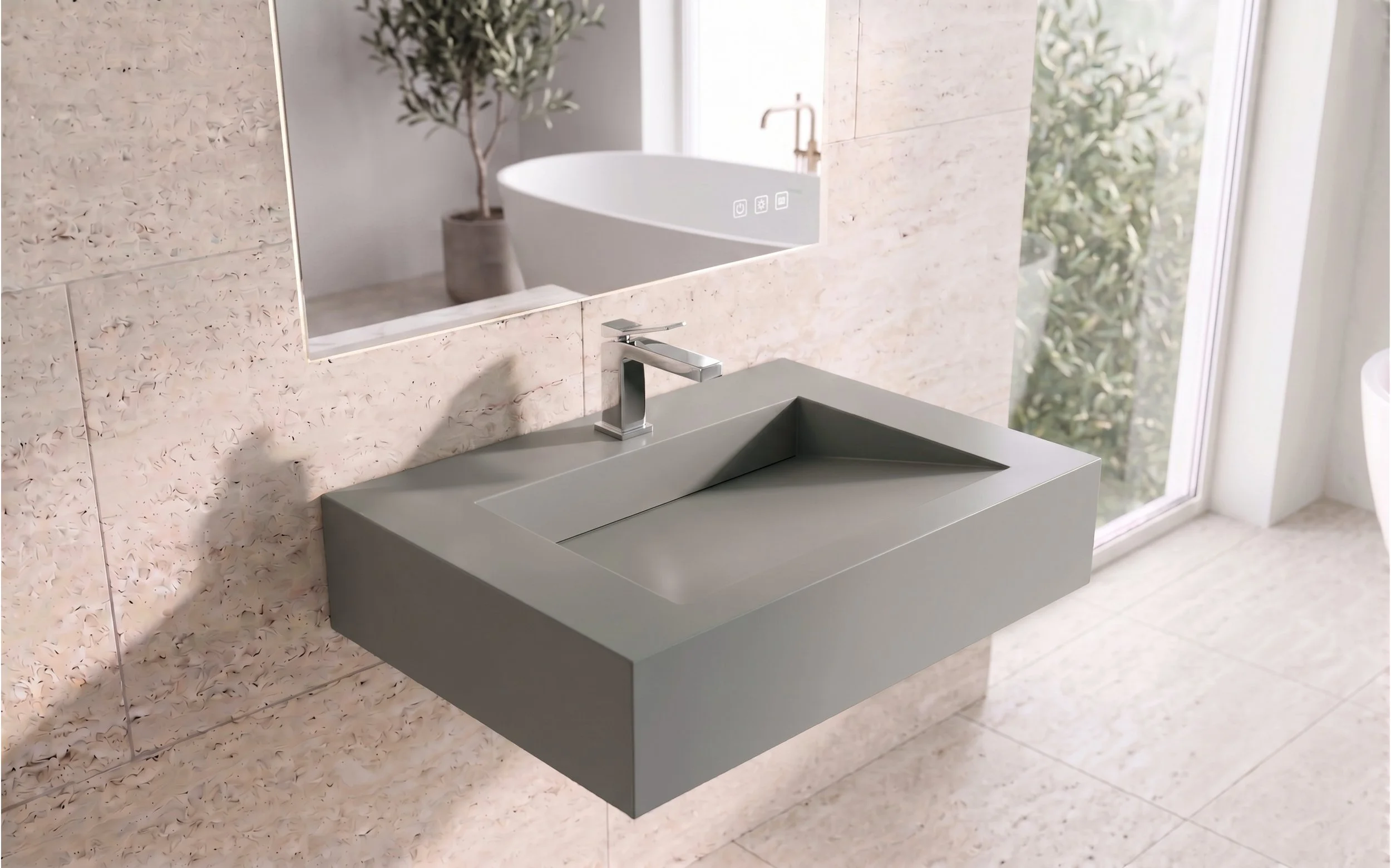 Pyramid 30" Wall Mounted Bathroom Sink, Grey