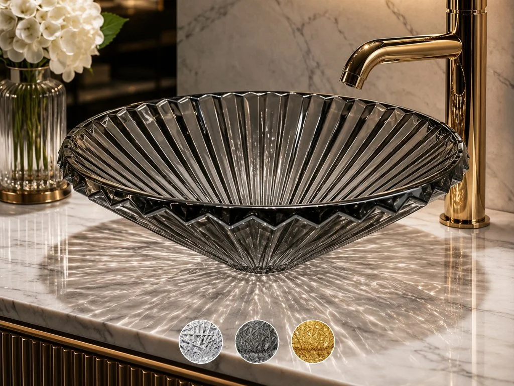 CastelloUSA 20" Tempered Glass Circular Vessel Bathroom Sink