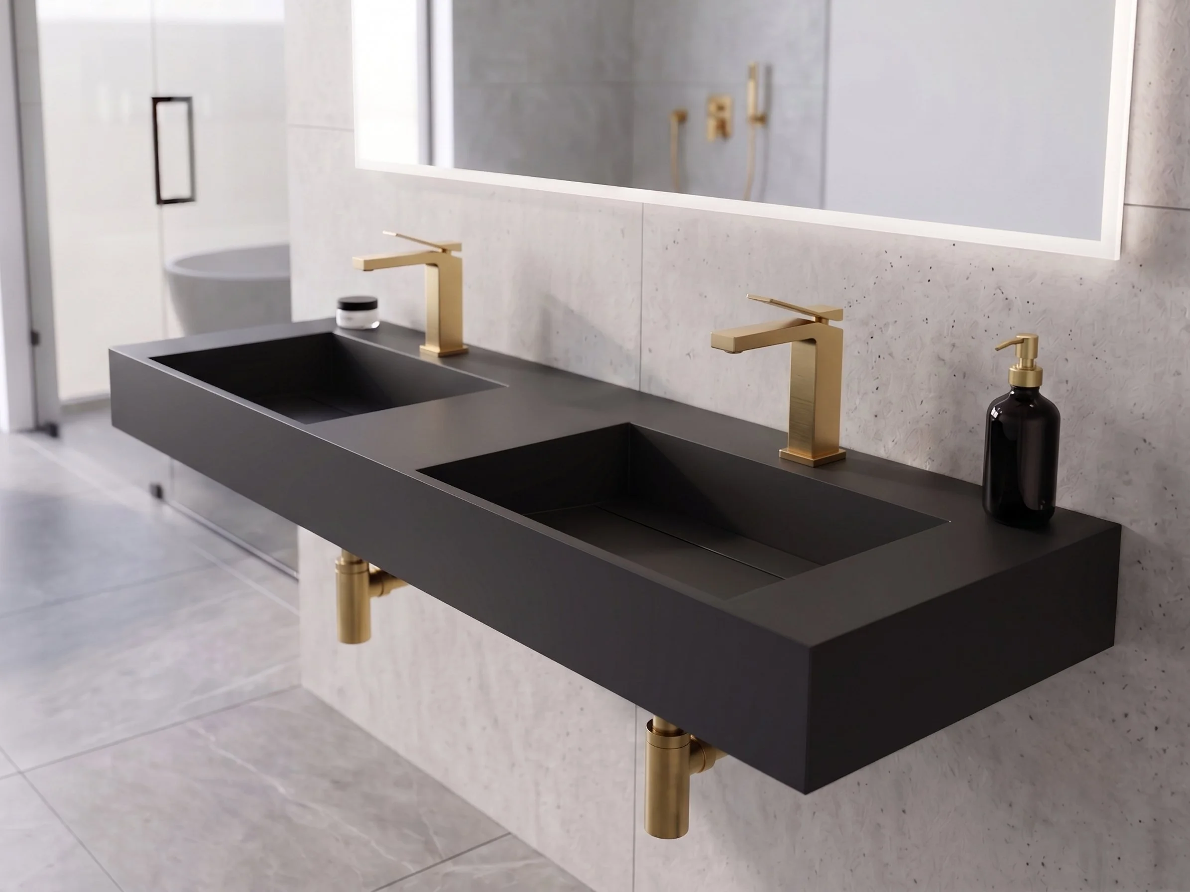 Juniper 60"  Wall Mounted Double Bathroom Sink, Black