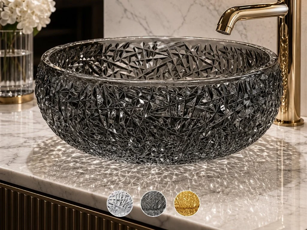Moonshell 17" Clear Tempered Glass Circular Bathroom Vessel Sink