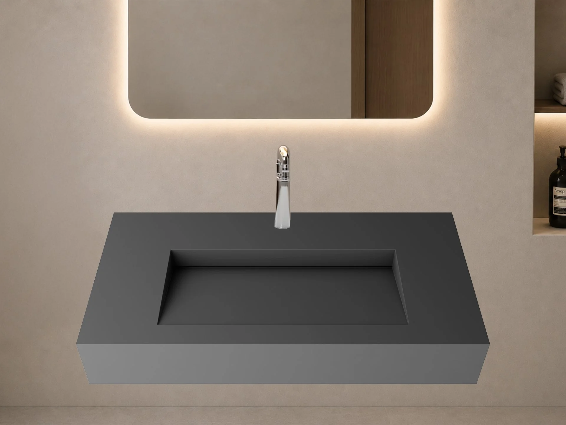 Pyramid 48" Wall Mounted Bathroom Sink, Gray