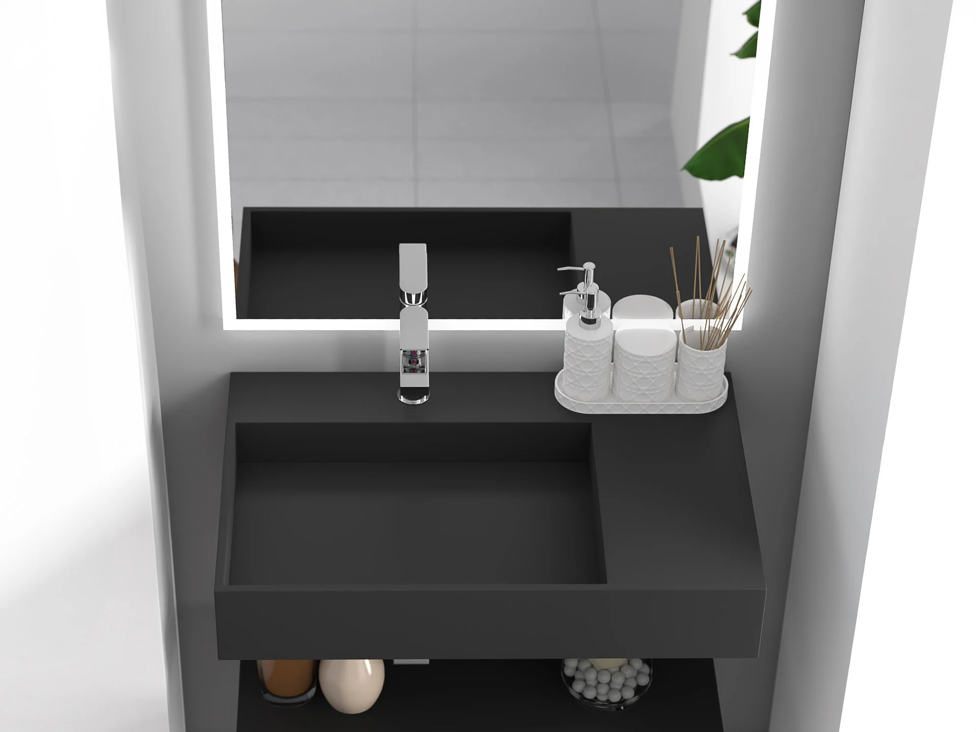 Juniper 30" Left Wall Mounted Bathroom Sink, Black