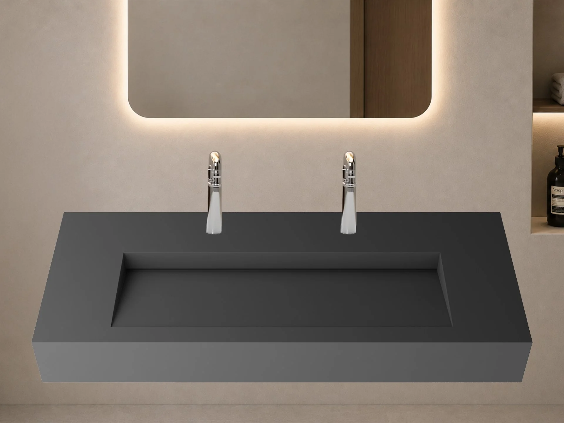 Pyramid 72" Wall Mounted Bathroom Sink, Gray
