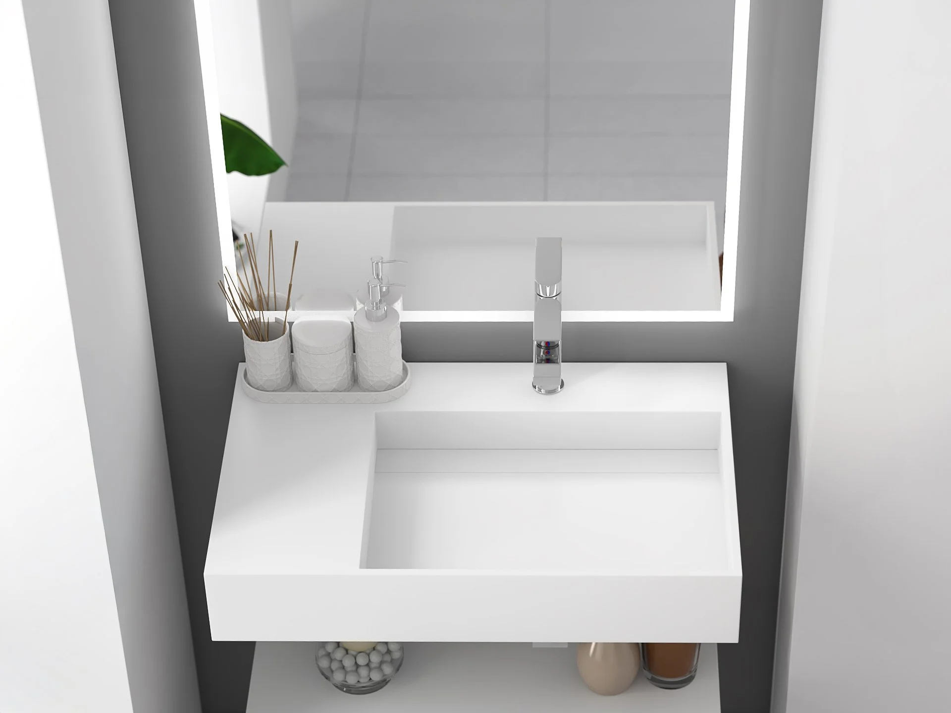 Juniper 36" Right Wall Mounted Bathroom Sink, White