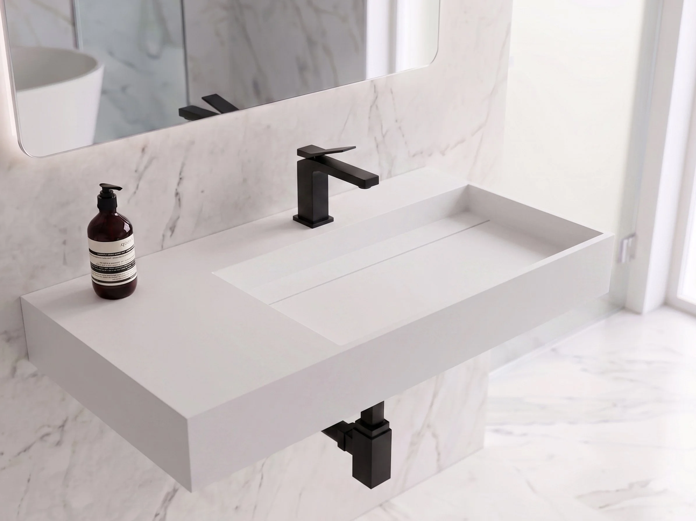 Juniper 36" Right Wall Mounted Bathroom Sink, White