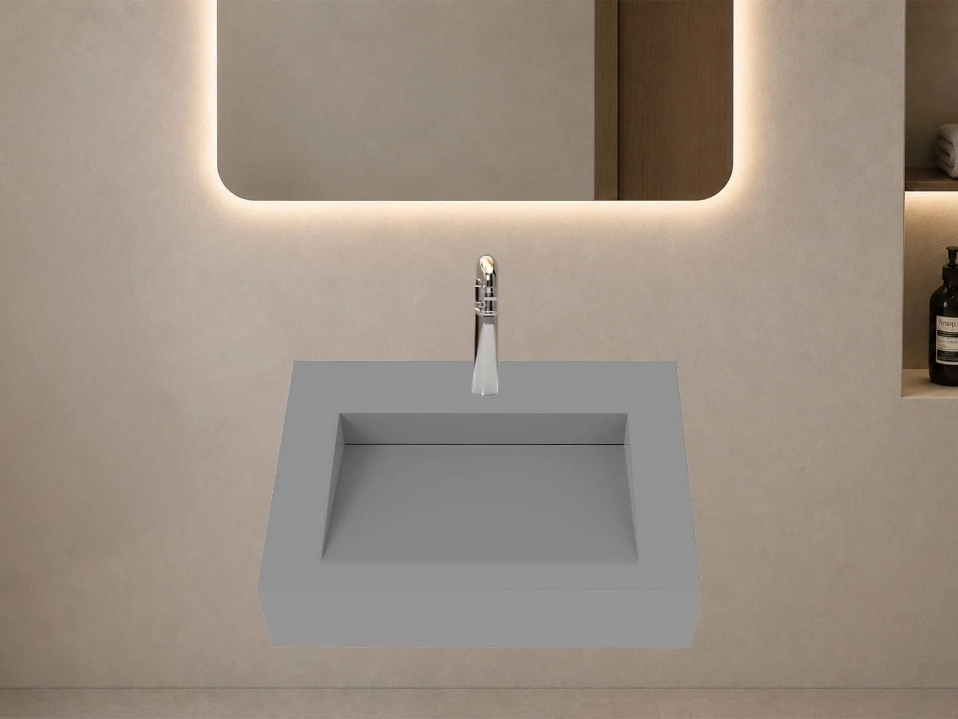 Pyramid 24" Wall Mounted Bathroom Sink, Grey