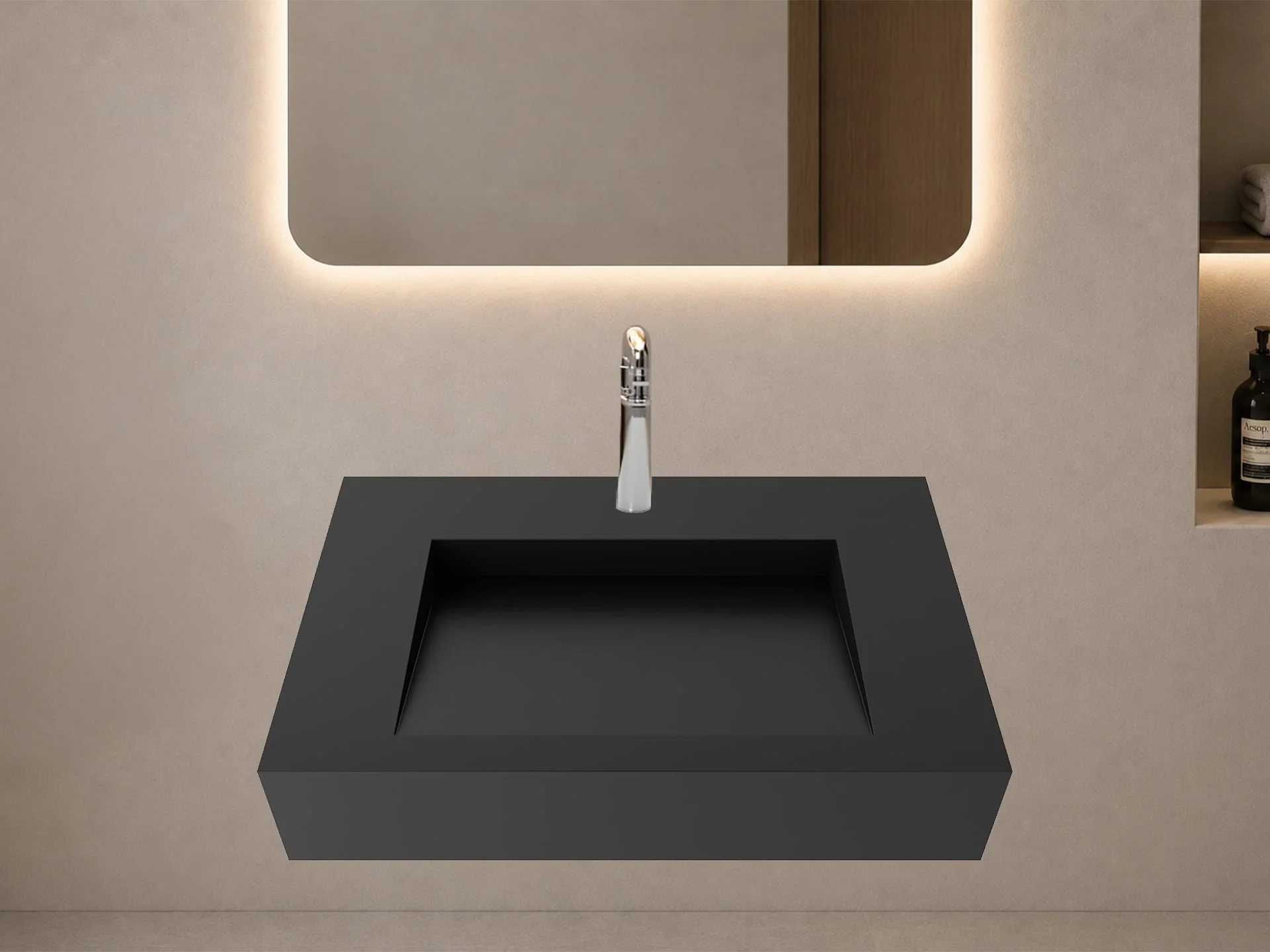 Pyramid 30" Wall Mounted Bathroom Sink, Black