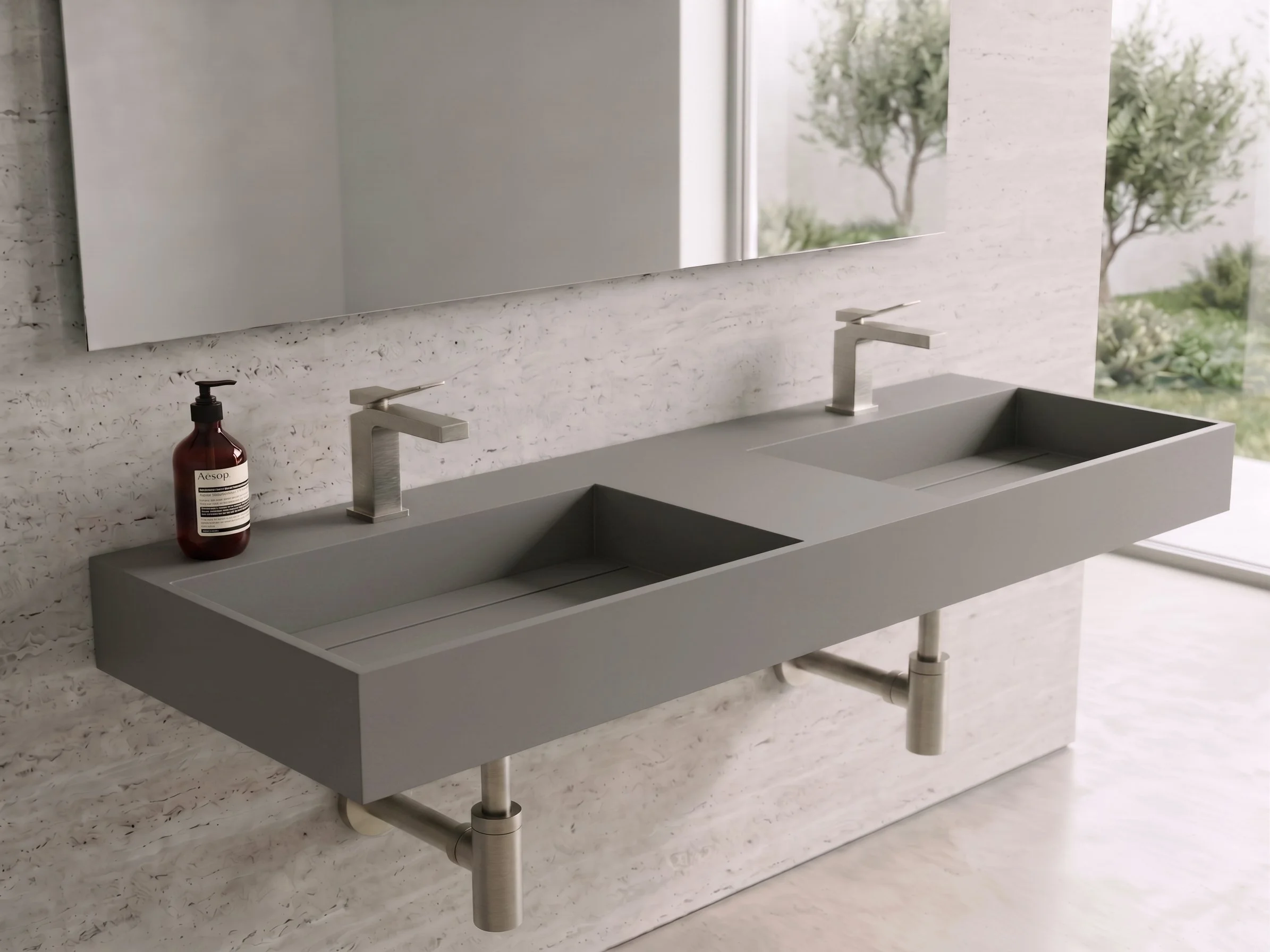 Juniper 72"  Wall Mounted Double Bathroom Sink, Grey