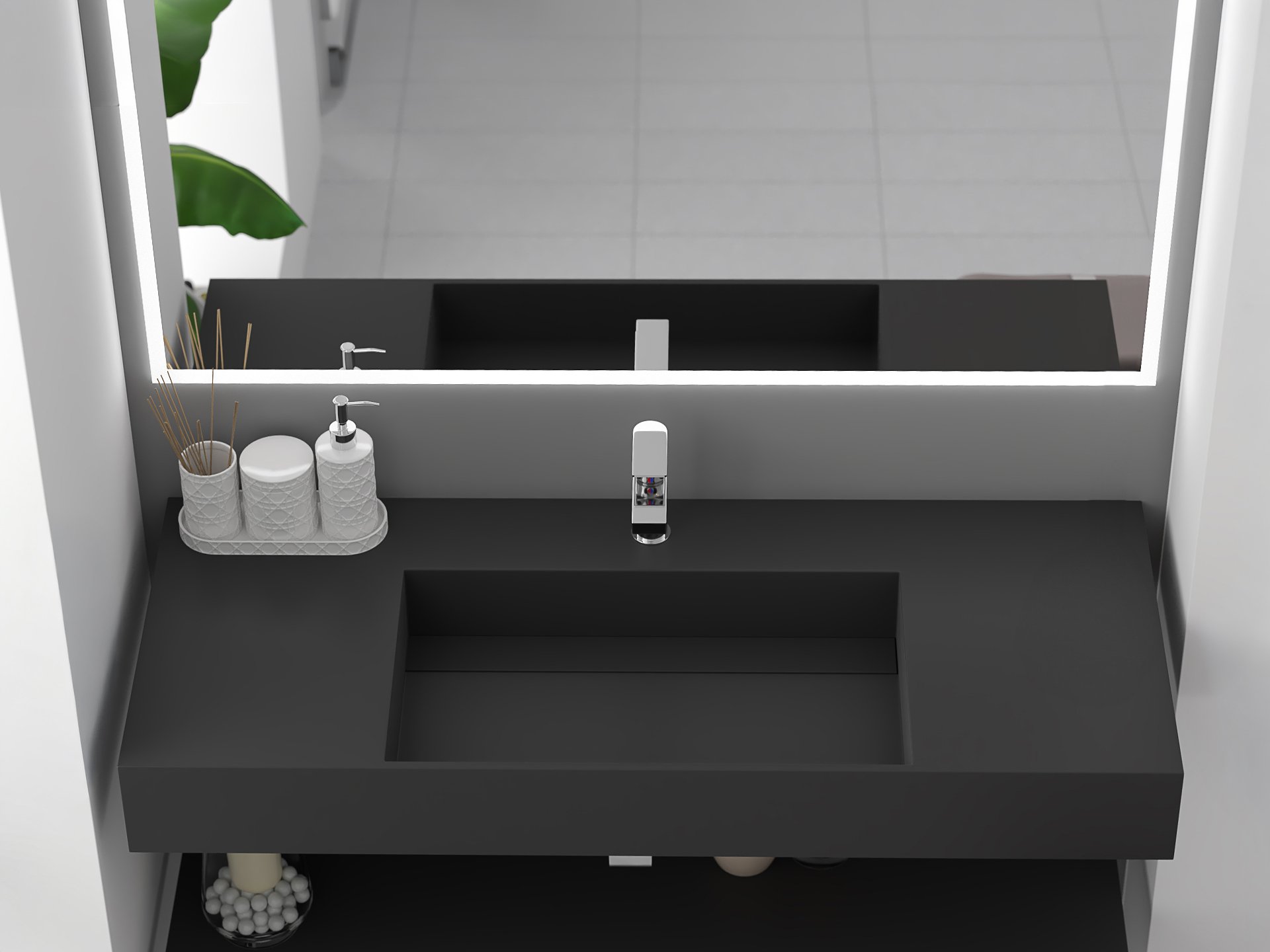 Juniper 48" Wall Mounted Bathroom Sink, Black