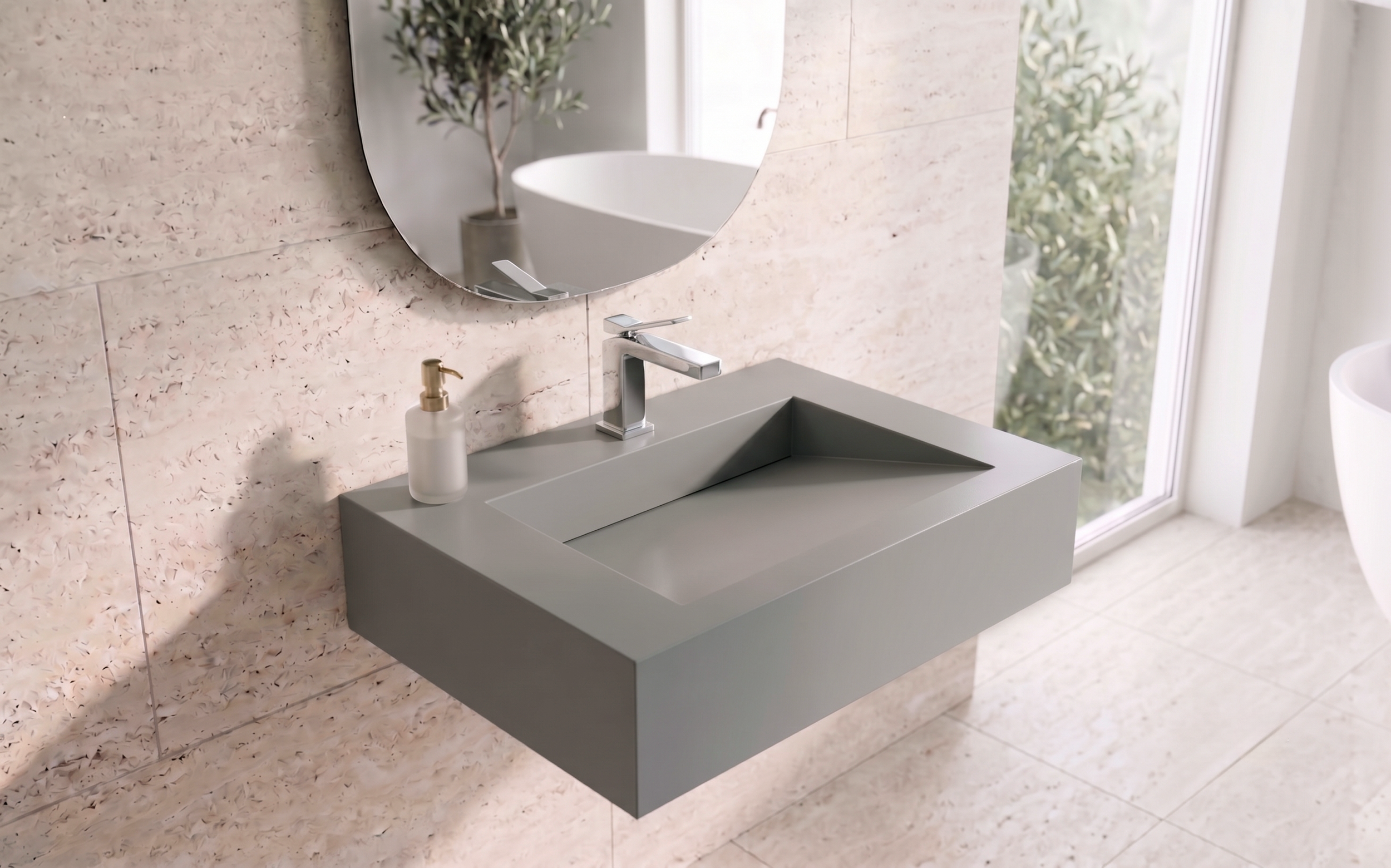 Pyramid 24" Wall Mounted Bathroom Sink, Grey