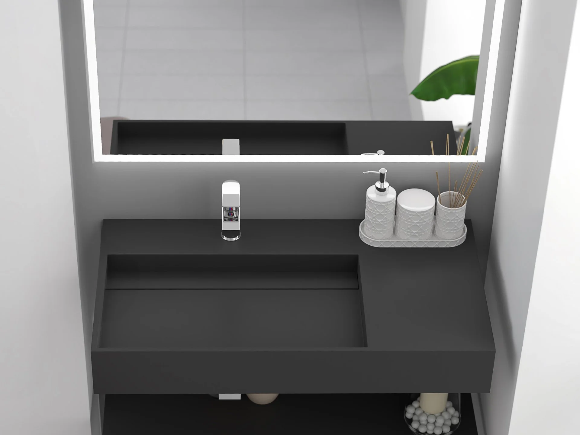 Juniper 36" Left Wall Mounted Bathroom Sink, Black