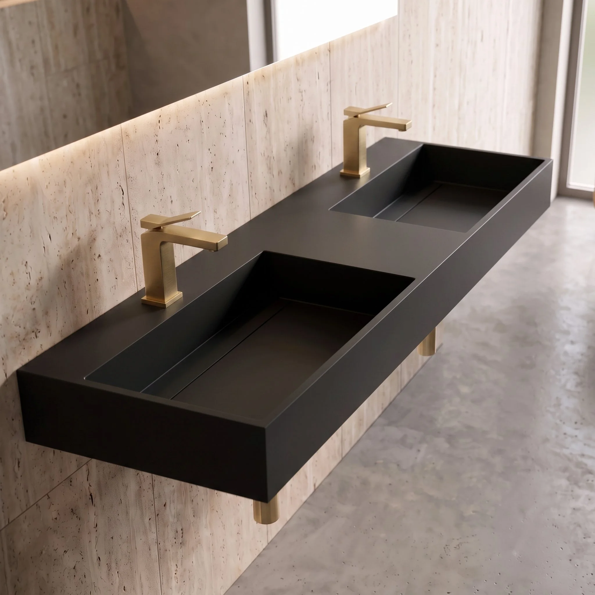 Juniper 60"  Wall Mounted Double Bathroom Sink, Black