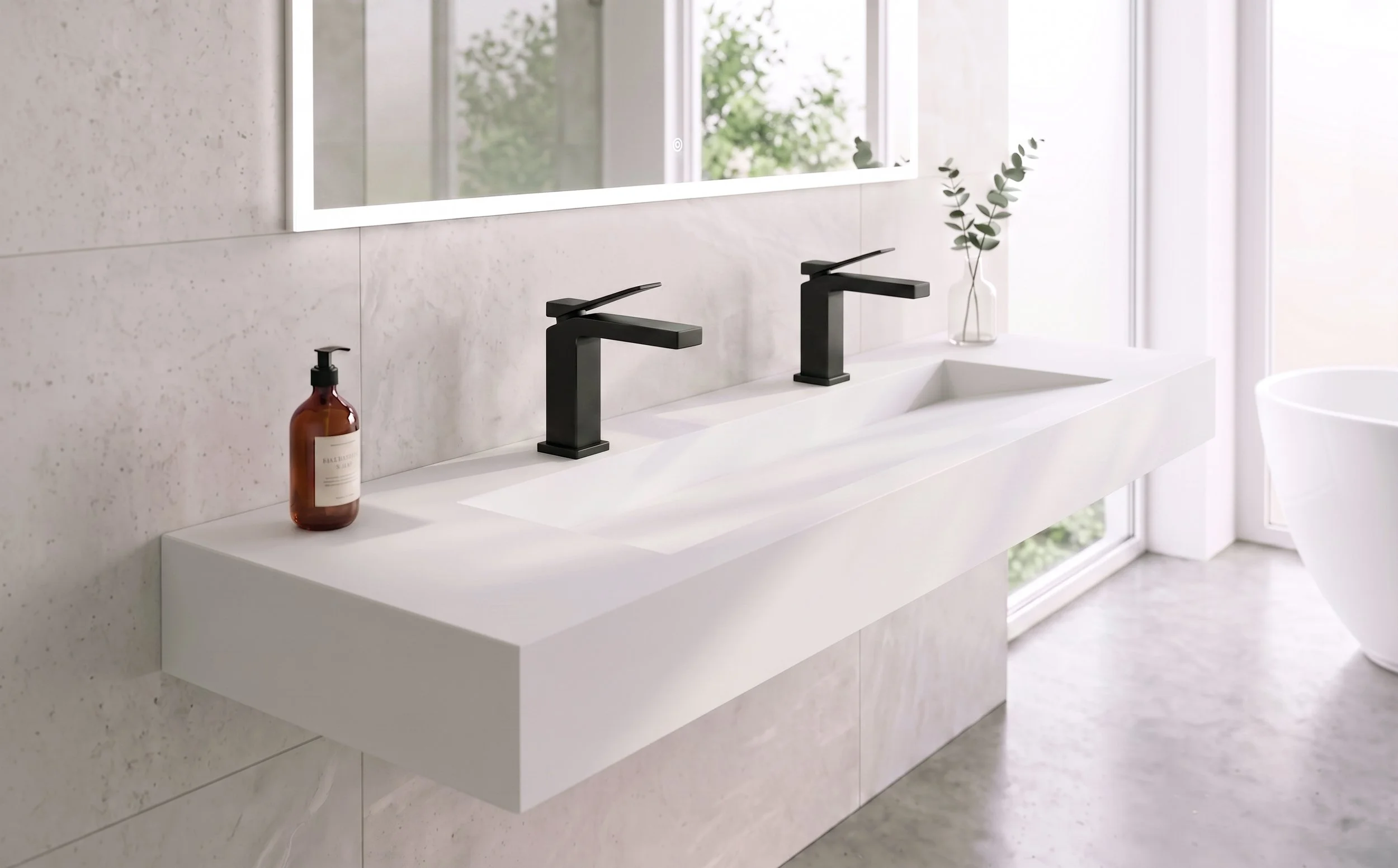 Pyramid 60" Wall Mounted Bathroom Sink, White