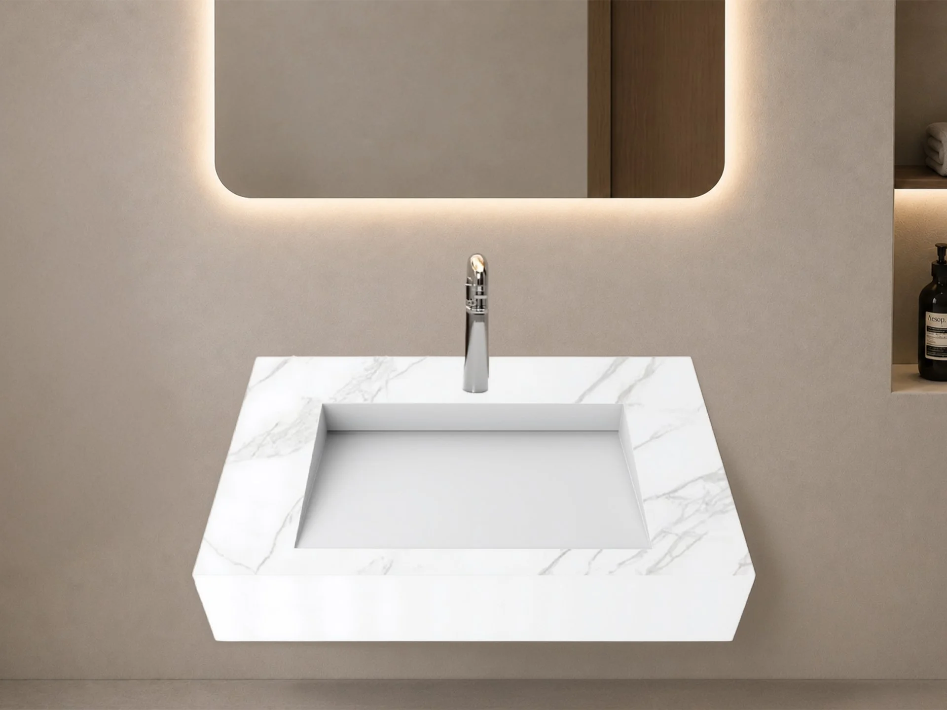 Pyramid 30" Wall Mounted Bathroom Sink, Marble White