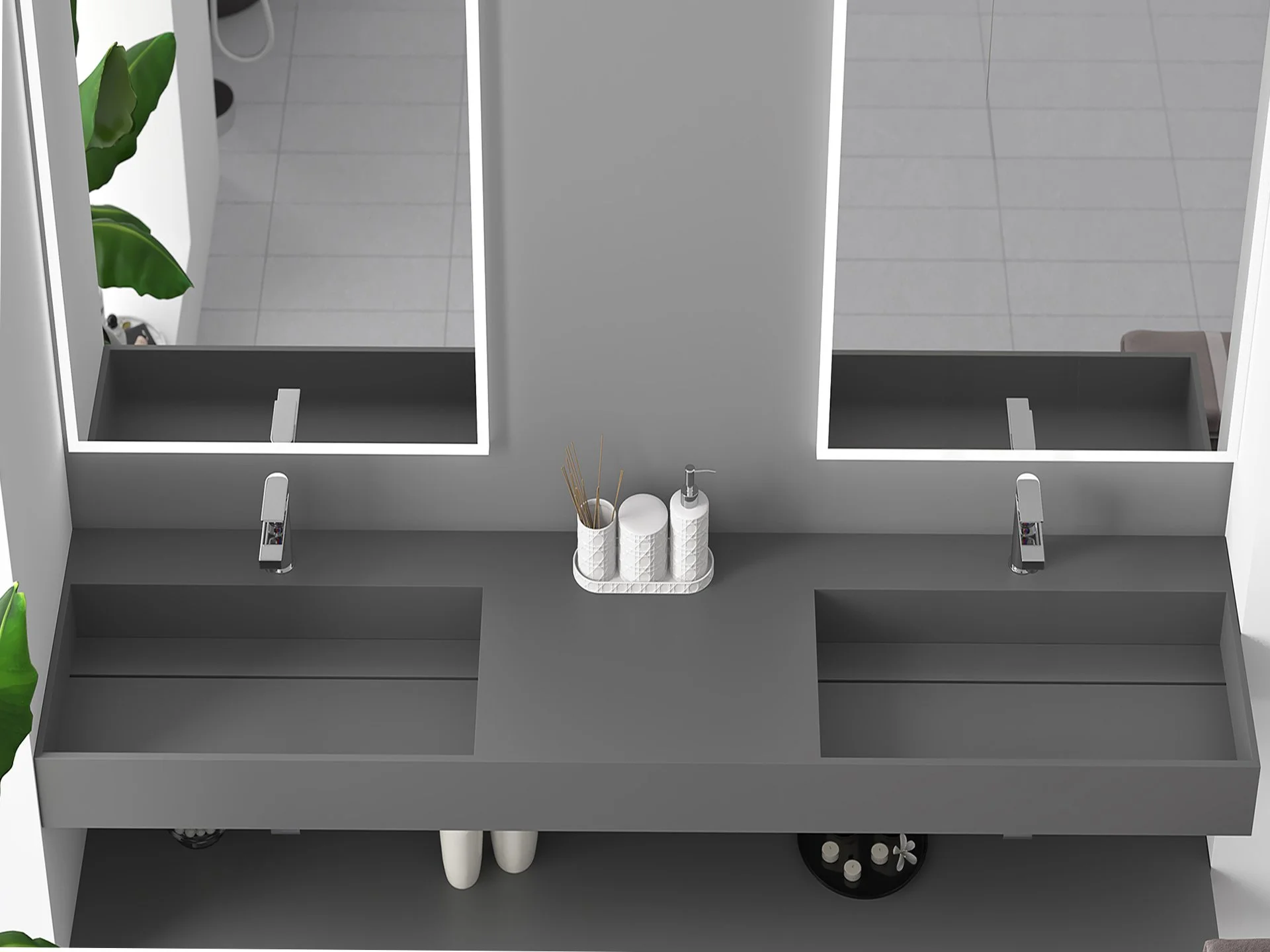 Juniper 84" Wall Mounted Double Bathroom Sink, Gray