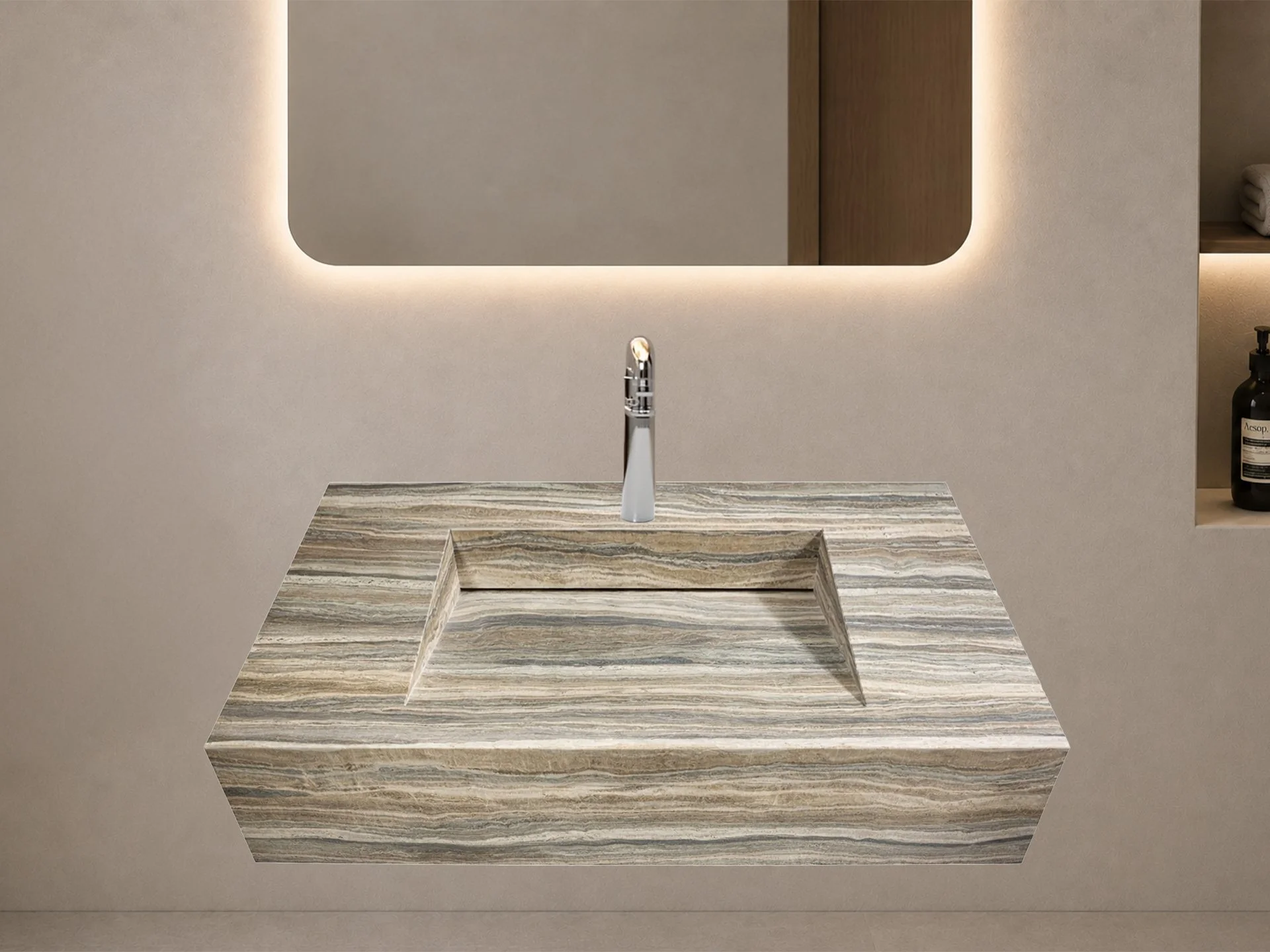 Pyramid 36" Solid Surface Manmade Stone Bathroom Sink in Natural Stone