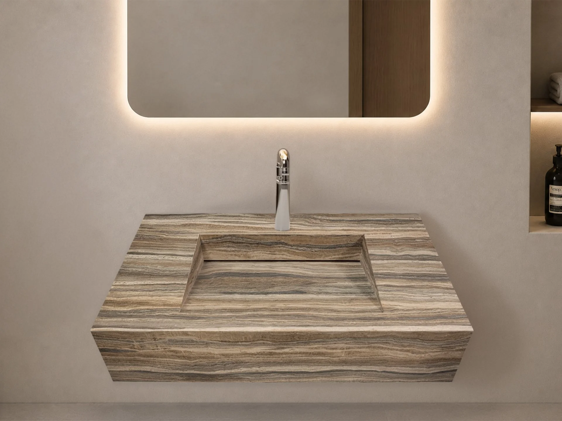 Pyramid 36" Solid Surface Manmade Stone Bathroom Sink in Natural Stone