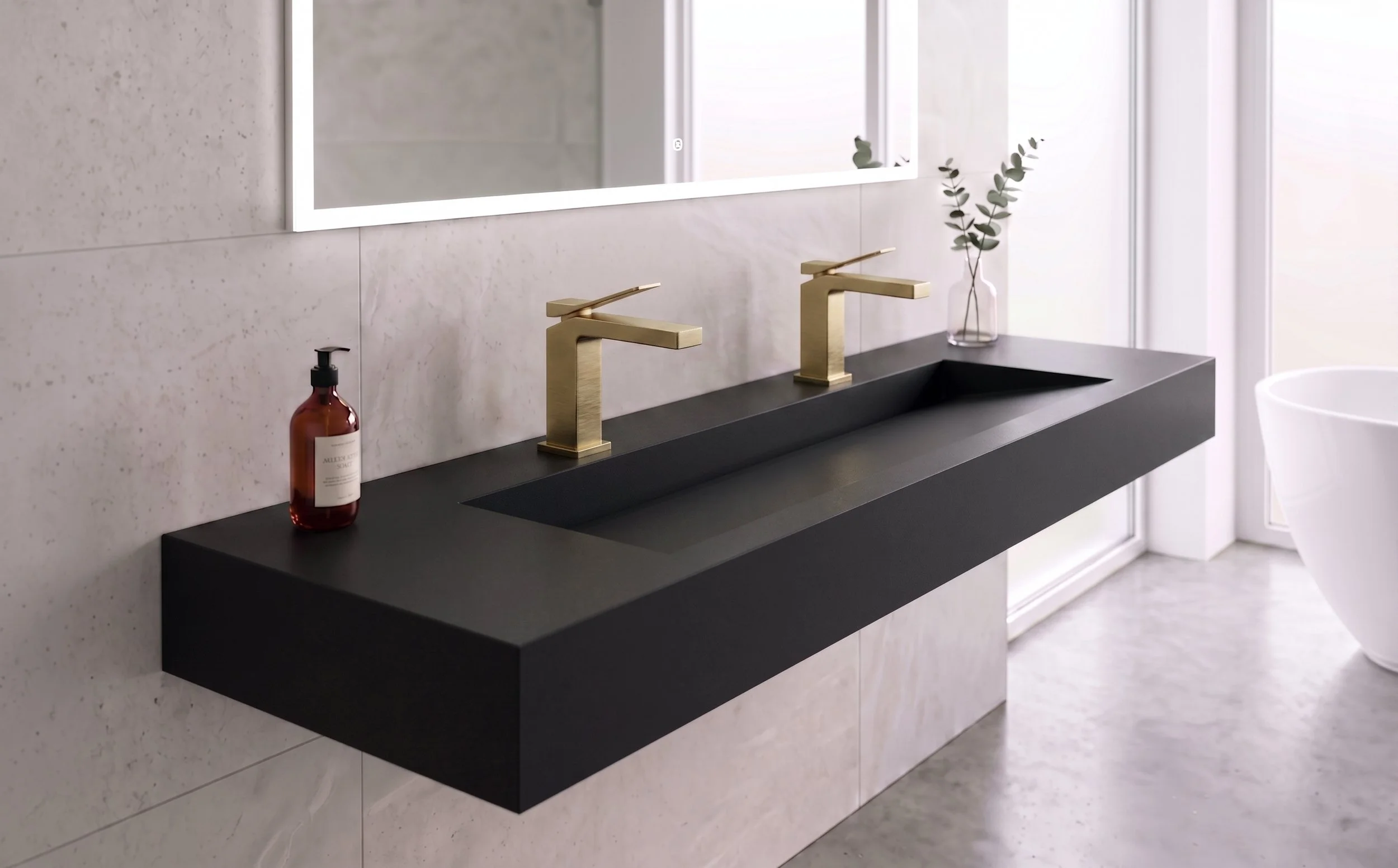 Pyramid 60" Wall Mounted Bathroom Sink, Black