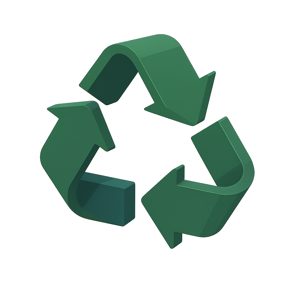 A 3D illustration of a green recycling symbol with three arrows forming a triangle.