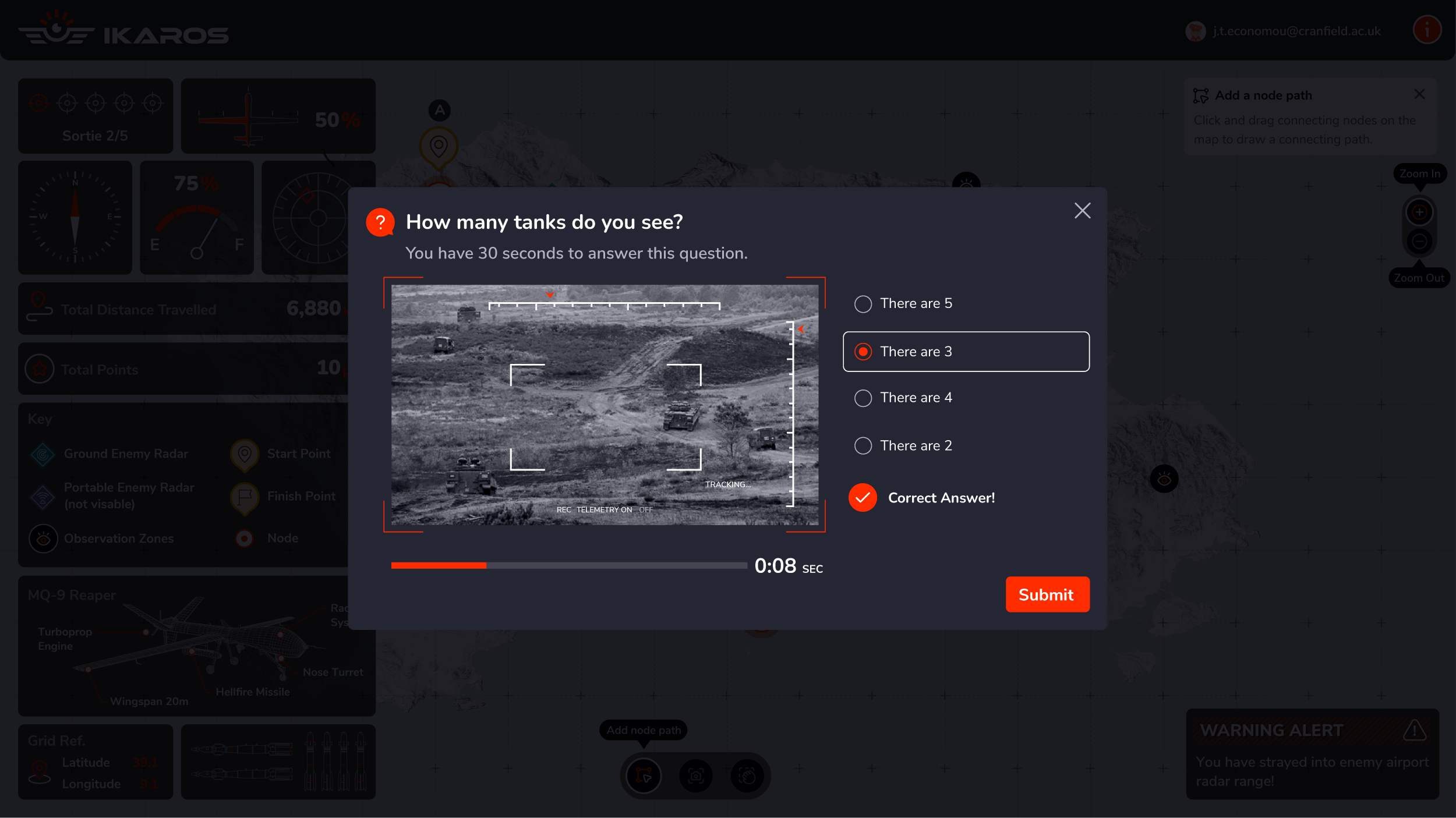  Project IKAROS - Observation Zone Decisions  
Decision panel prompts users to evaluate observation zones and balance risk, coverage, and mission goals.