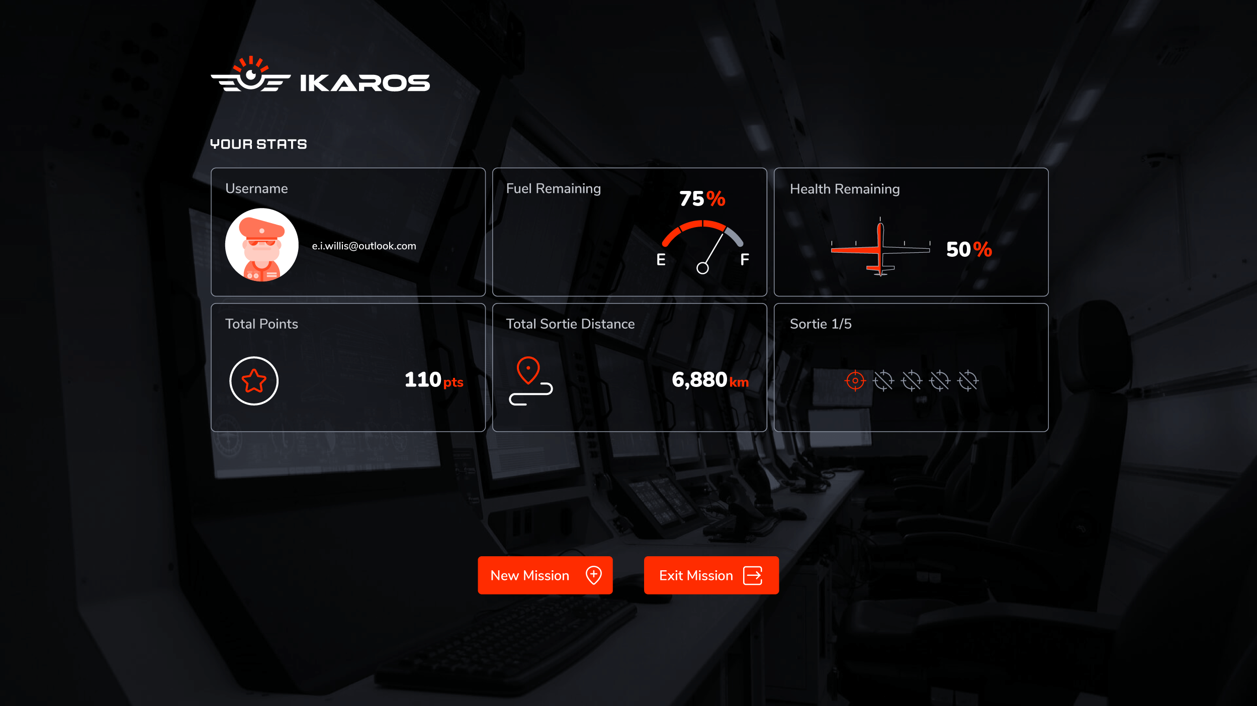 Project IKAROS - Mission Performance Metrics  
The post-mission statistics screen summarises performance, efficiency, and decision quality.