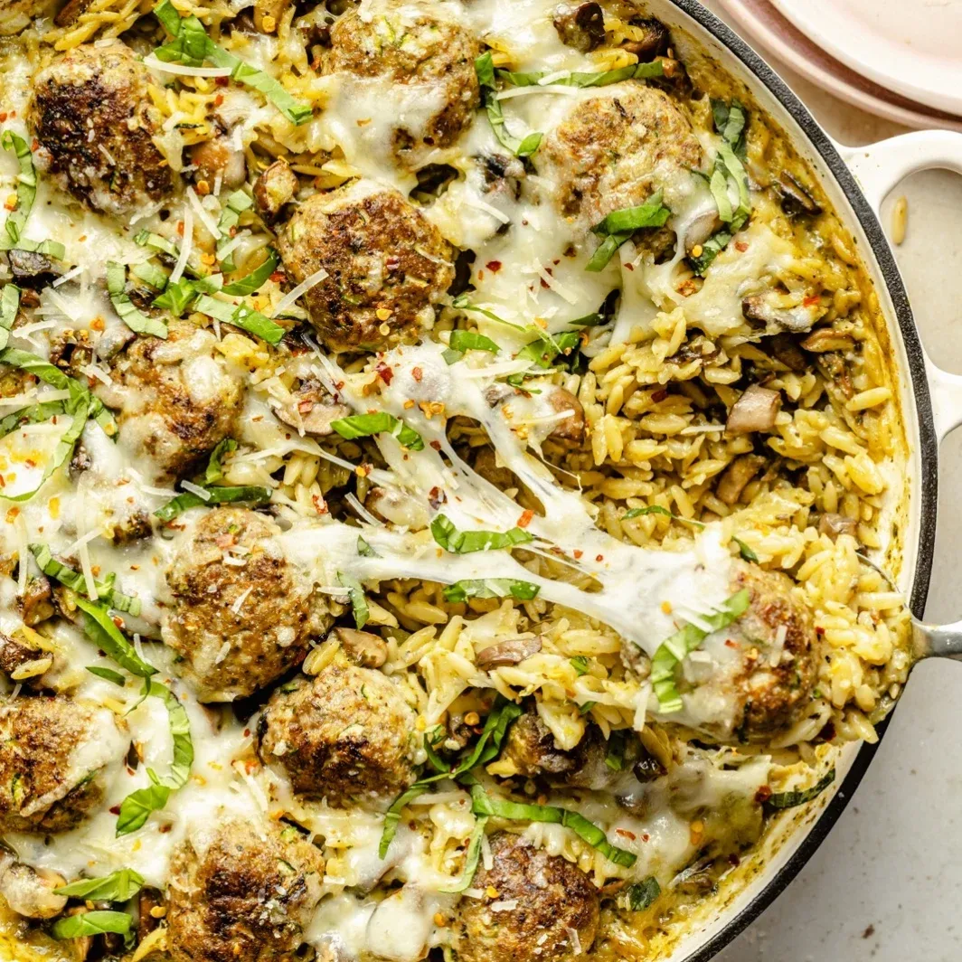 Creamy Orzo and Chicken Pesto Meatball