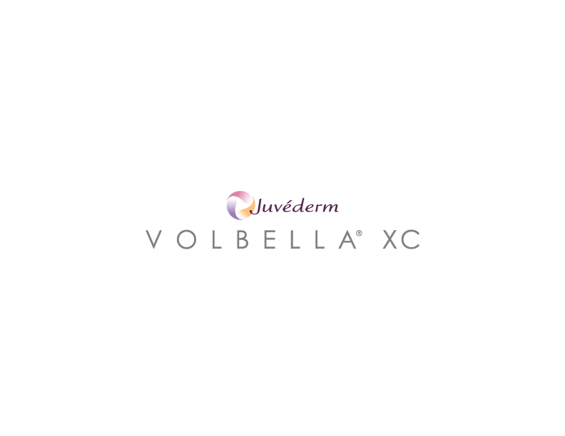 Logo of Juvéderm Volbella XC, a cosmetic product, with a black background and the text Juvéderm and VOLBELLA XC.
