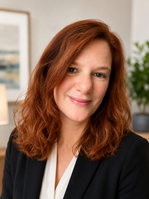 Faith Purvis, DNP, PMHNP, FNP smiling, wearing a black blazer, white blouse in an office setting. Psychiatric Mental Health Nurse Practitioner