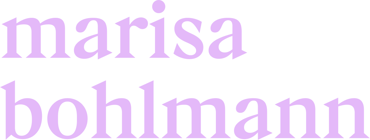 Text reading 'marisa bohlmann' in large purple font.
