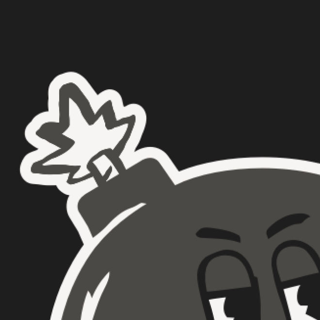 Close-up illustration of a cartoon bomb with a lit fuse shaped like a firework, set against a dark background.