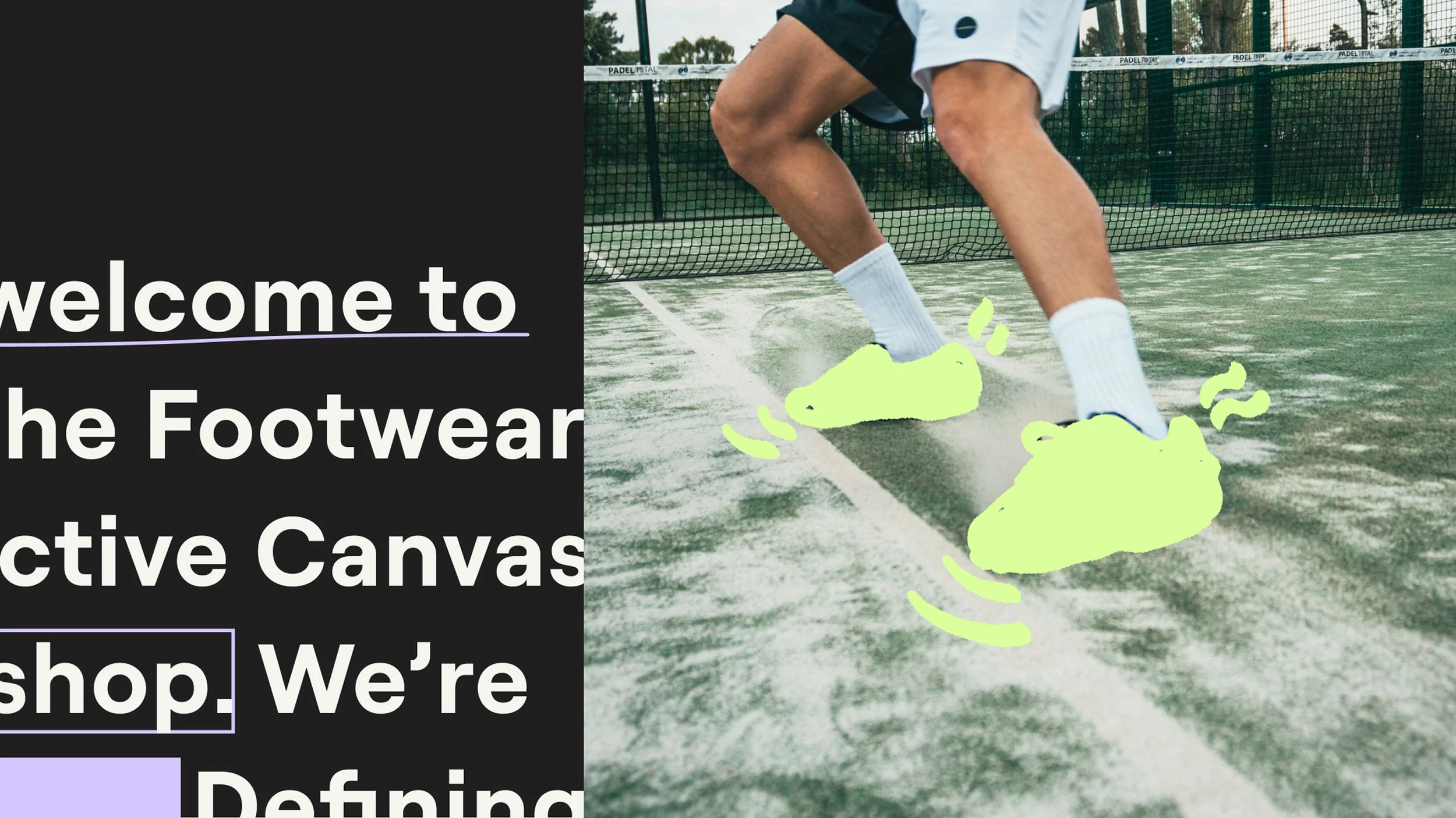 Person playing pickleball on outdoor court with added digital illustration of glowing yellow sneakers.