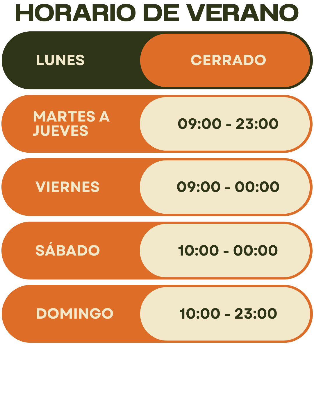 Horario de verano Mangata Rivas. Bar en Rivas-Vaciamadrid