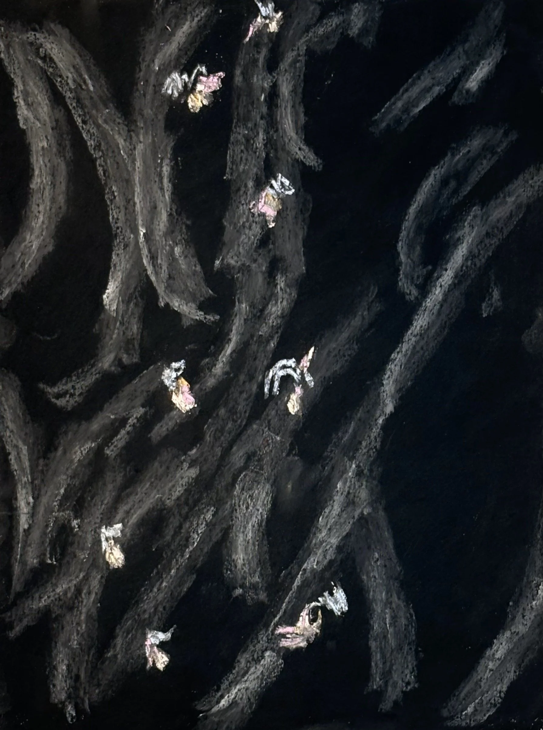 Animists black, pastel on paper, 12x9 inches, 2025