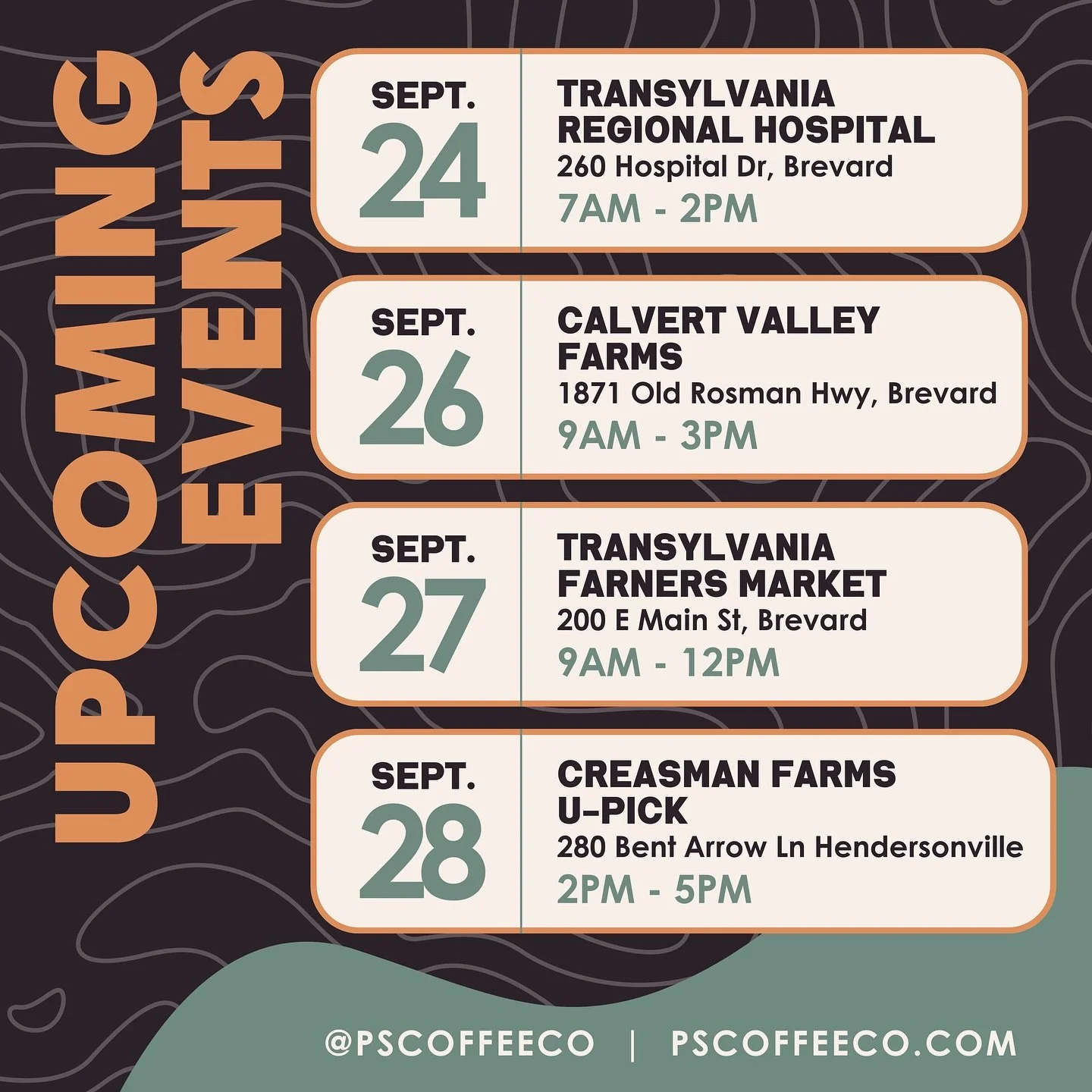 Busy week here at @pscoffeeco and I am so thankful for it!! 
 
When I started this new adventure, I prayed for opportunities to come and to see these amazing doors being opened for my coffee cart is a huge blessing! 
 
I would love to see you and get
