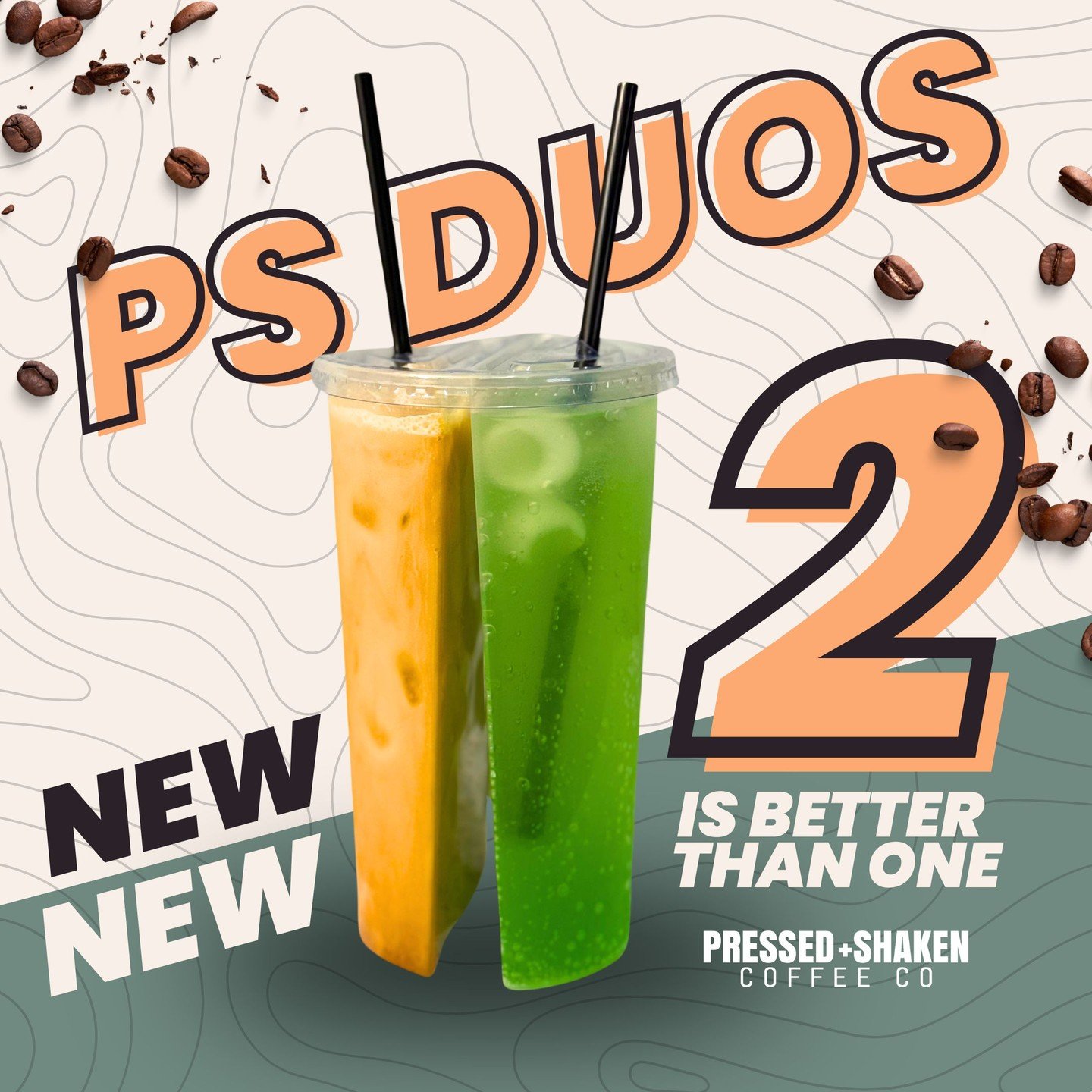 DOUBLE THE FUN. DOUBLE THE FLAVOR. ☕️✨
 
Introducing PS Duos..... the newest way to sip something special at Pressed &amp; Shaken Coffee Co.
 
Can&rsquo;t pick just one flavor? Now you don&rsquo;t have to. Pair ANY two iced drinks and enjoy a mini fl