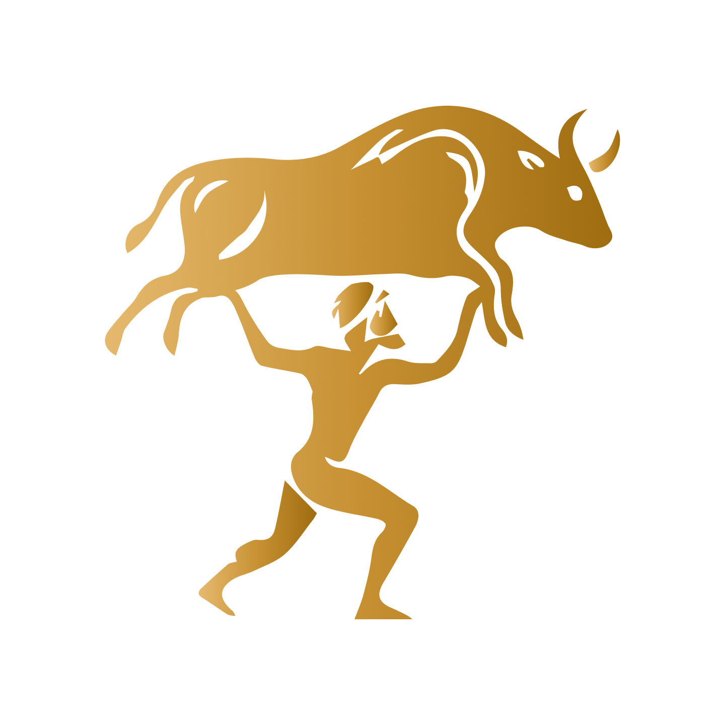 A digital illustration of Milo carrying a Bull with gold overlay.