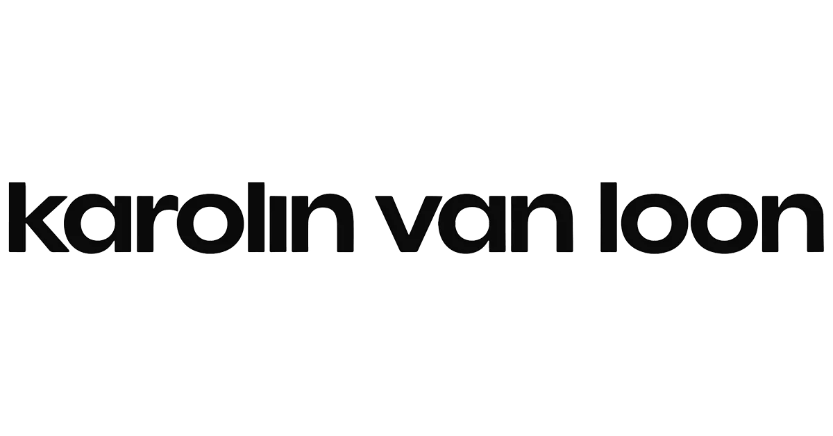 Logo with the words 'karolin van loon' in lowercase black lettering.