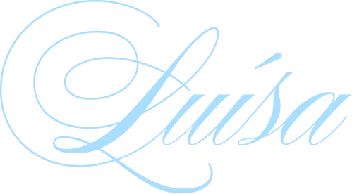 The word 'Luisa' written in elegant, light blue cursive script on a black background.