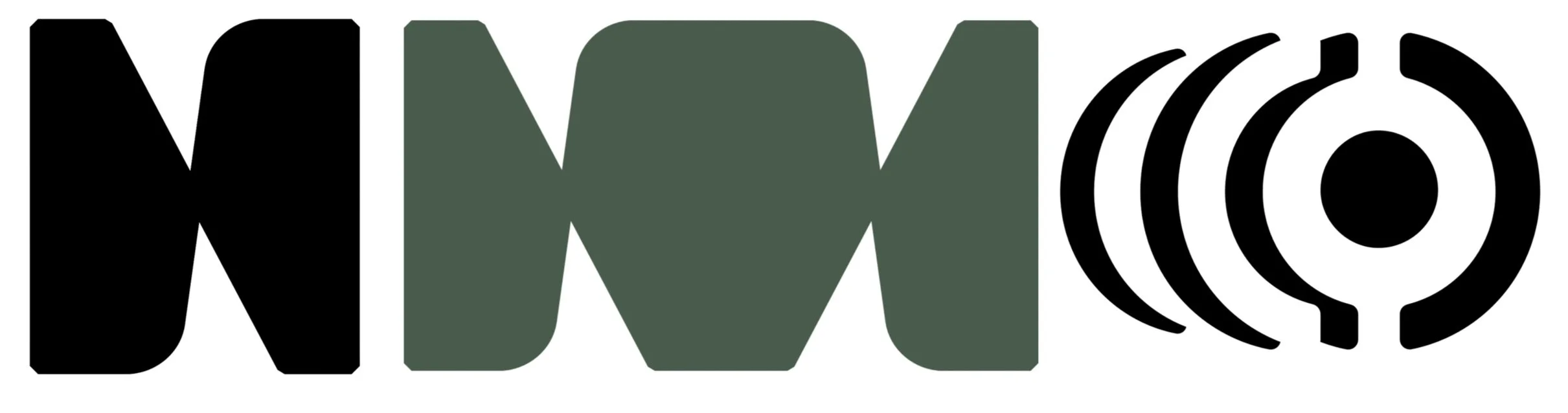 Logotipo con letras negras y verdes y un símbolo circular en negro y blanco.