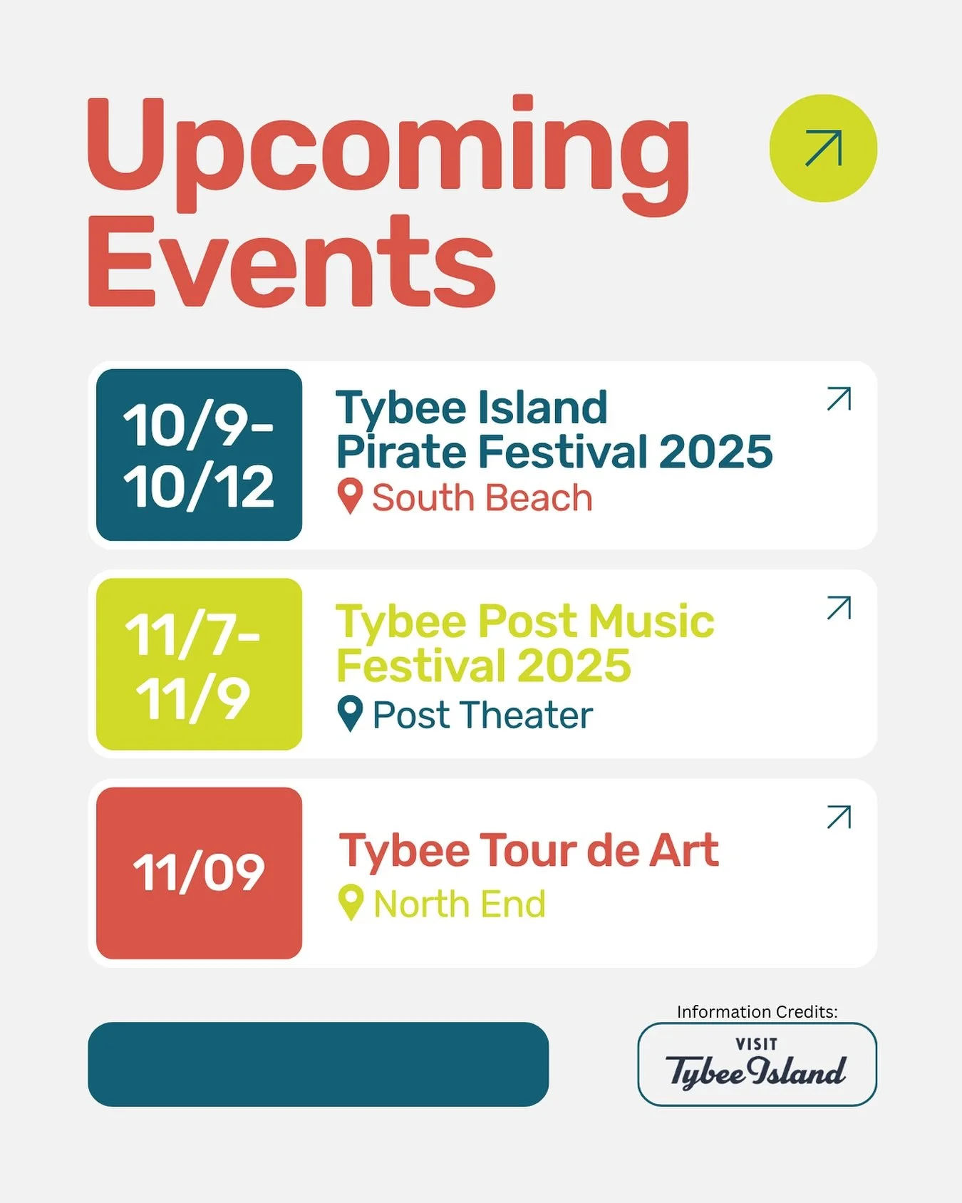 From sunrise strolls to local festivals under the stars, there’s always something happening on Tybee 🏝️ Plan your fall trip around the fun!
